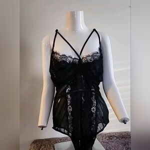 4xl Sexy One Piece Lace Teddy Bodycon Black Eyelash Sheer as NWOT